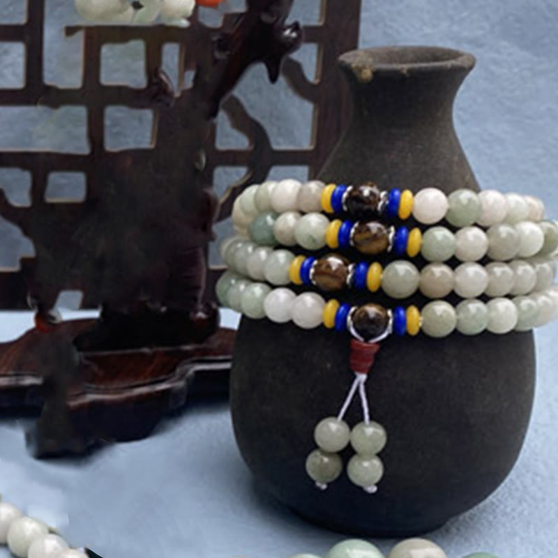Buddha Stones 108 cuentas de Mala pulsera de prosperidad de la suerte de jade Shetai Natural