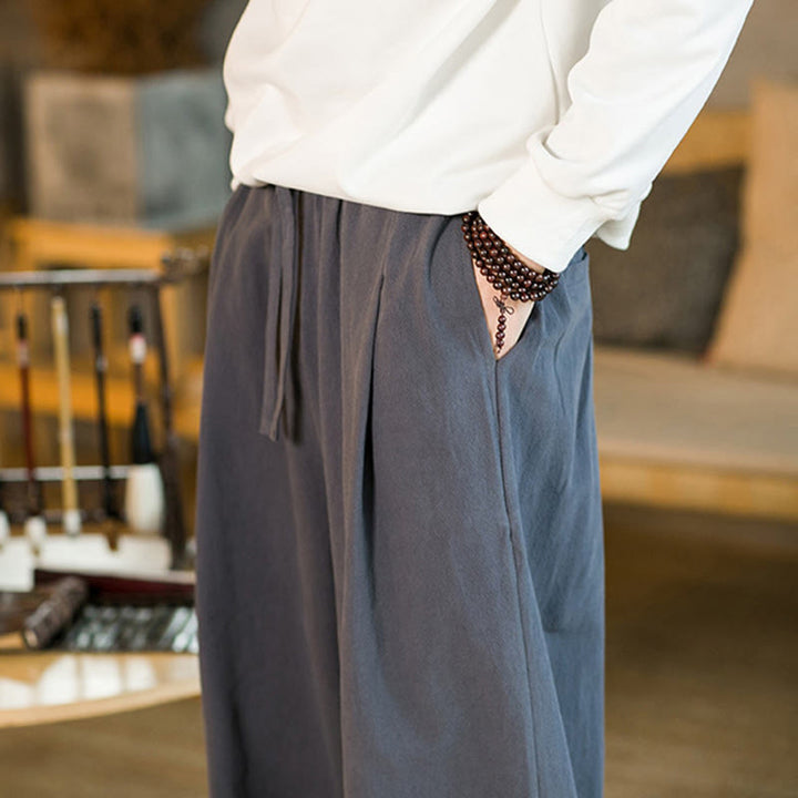 Pantalones harem para hombre con cordón ajustable y bolsillos, estampado de Buddha Stones, color liso. - image 38