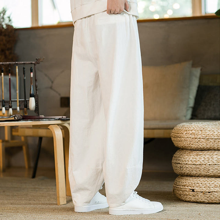 Pantalones harem para hombre con cordón ajustable y bolsillos, estampado de Buddha Stones, color liso. - image 23