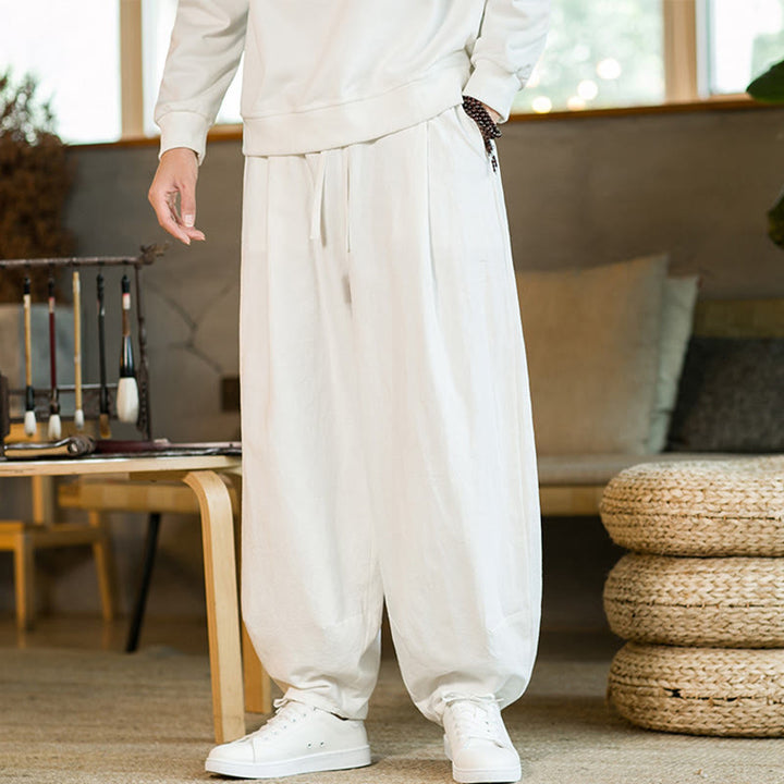 Pantalones harem para hombre con cordón ajustable y bolsillos, estampado de Buddha Stones, color liso. - image 22