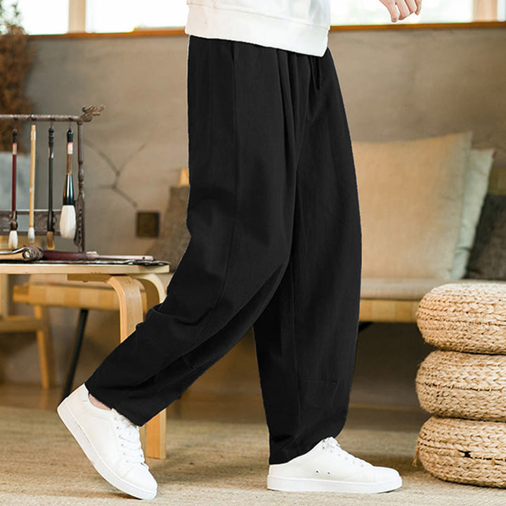 Pantalones harem para hombre con cordón ajustable y bolsillos, estampado de Buddha Stones, color liso. - image 13
