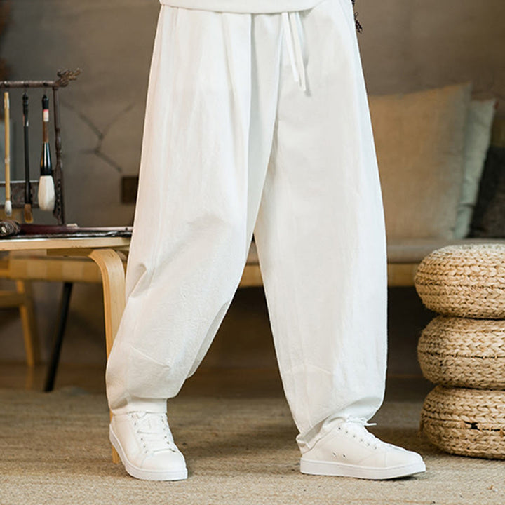Pantalones harem para hombre con cordón ajustable y bolsillos, estampado de Buddha Stones, color liso. - image 19