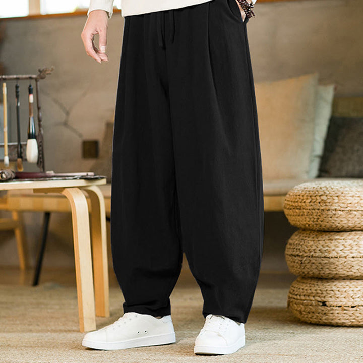 Pantalones harem para hombre con cordón ajustable y bolsillos, estampado de Buddha Stones, color liso. - image 16