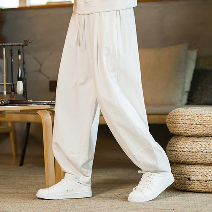 Pantalones harem para hombre con cordón ajustable y bolsillos, estampado de Buddha Stones, color liso. - image 21