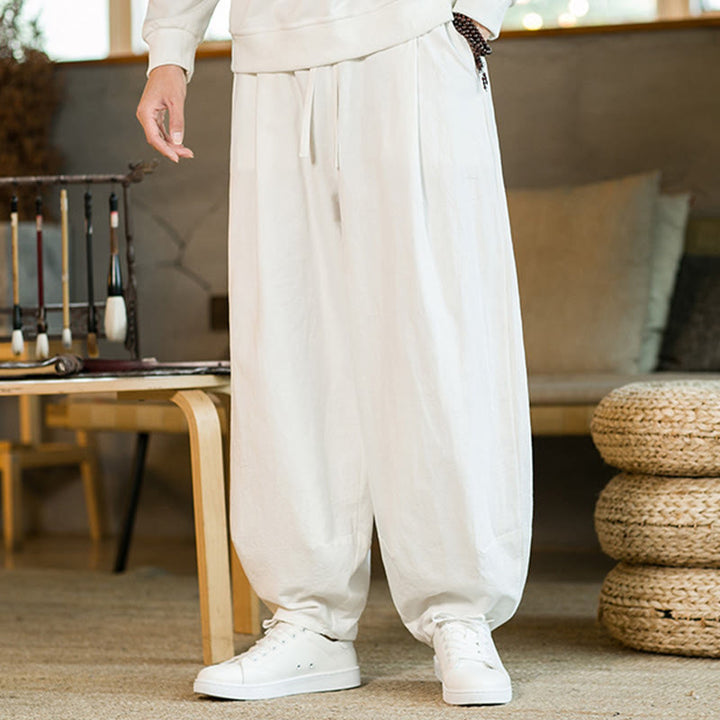 Pantalones harem para hombre con cordón ajustable y bolsillos, estampado de Buddha Stones, color liso. - image 20