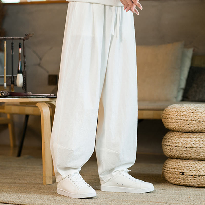 Pantalones harem para hombre con cordón ajustable y bolsillos, estampado de Buddha Stones, color liso. - image 18