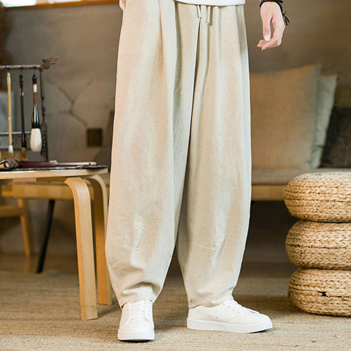 Pantalones harem para hombre con cordón ajustable y bolsillos, estampado de Buddha Stones, color liso. - Beige - US/UK/AU46, EU56 (5XL) - image 24