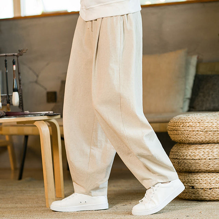 Pantalones harem para hombre con cordón ajustable y bolsillos, estampado de Buddha Stones, color liso. - image 30