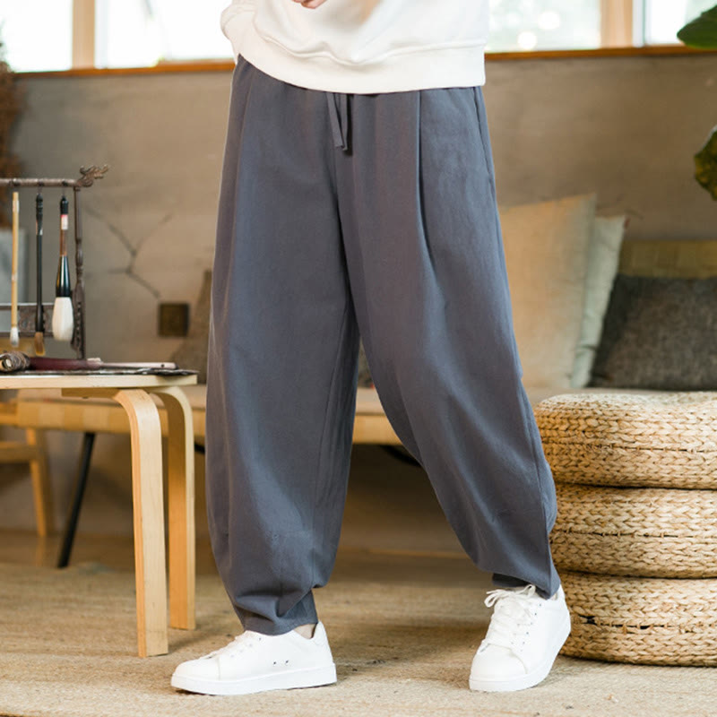 Pantalones harem para hombre con cordón ajustable y bolsillos, estampado de Buddha Stones, color liso. - image 35