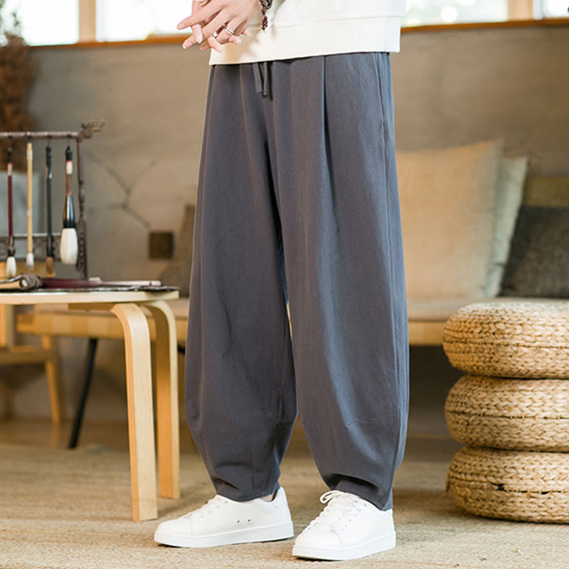 Pantalones harem para hombre con cordón ajustable y bolsillos, estampado de Buddha Stones, color liso. - image 34