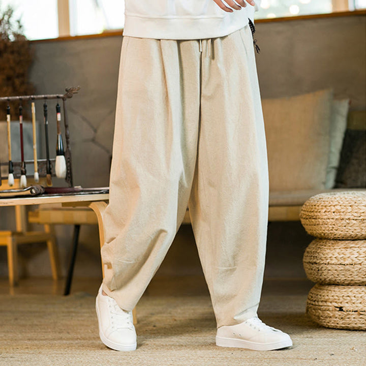 Pantalones harem para hombre con cordón ajustable y bolsillos, estampado de Buddha Stones, color liso. - image 27