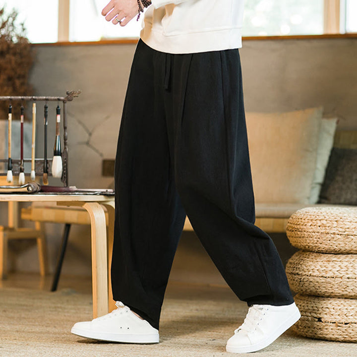 Pantalones harem para hombre con cordón ajustable y bolsillos, estampado de Buddha Stones, color liso. - image 15