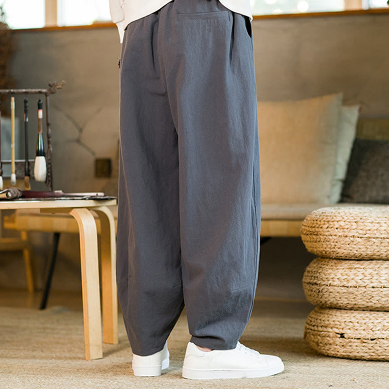 Pantalones harem para hombre con cordón ajustable y bolsillos, estampado de Buddha Stones, color liso. - image 36