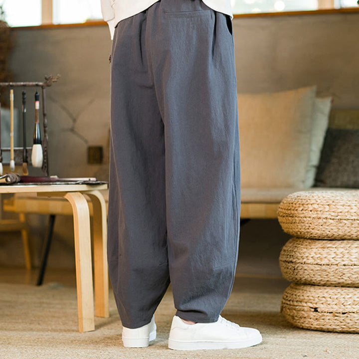 Pantalones harem para hombre con cordón ajustable y bolsillos, estampado de Buddha Stones, color liso. - image 36