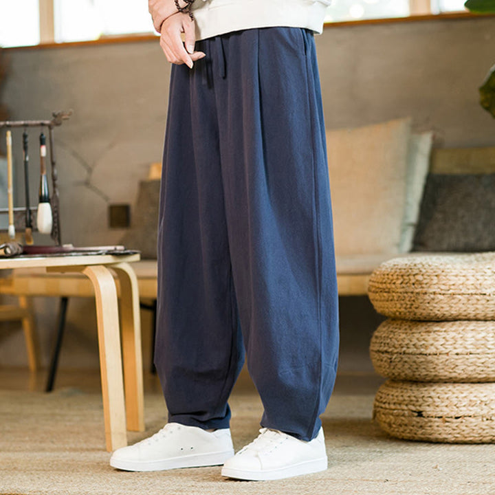 Pantalones harem para hombre con cordón ajustable y bolsillos, estampado de Buddha Stones, color liso. - image 4