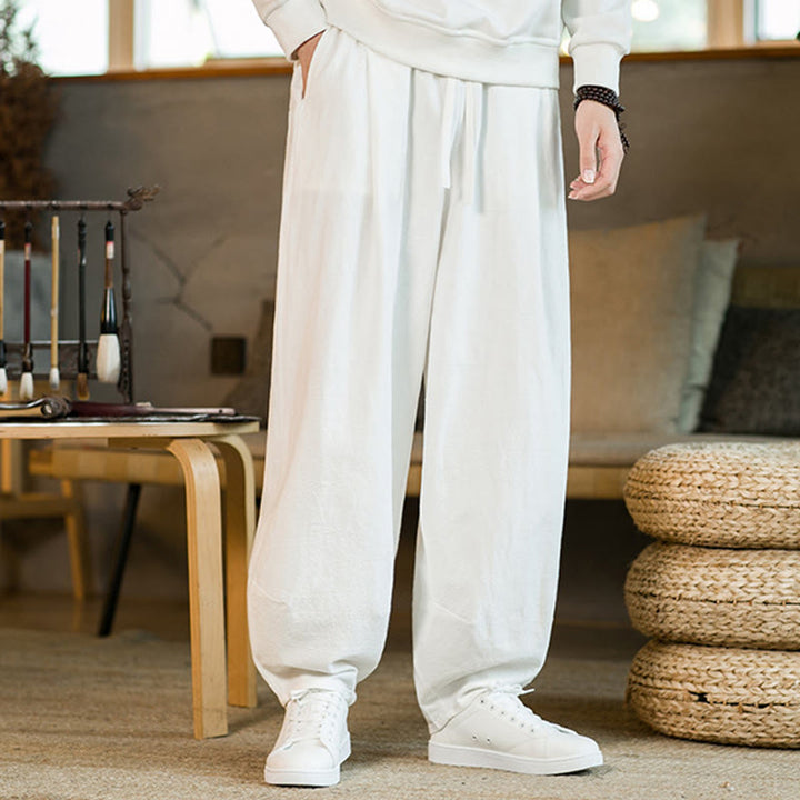 Pantalones harem para hombre con cordón ajustable y bolsillos, estampado de Buddha Stones, color liso. - Blanco - US/UK/AU46, EU56 (5XL) - image 17