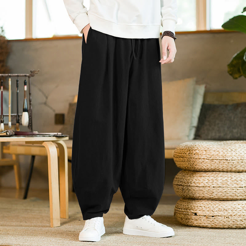Pantalones harem para hombre con cordón ajustable y bolsillos, estampado de Buddha Stones, color liso. - Negro - US/UK/AU46, EU56 (5XL) - image 11