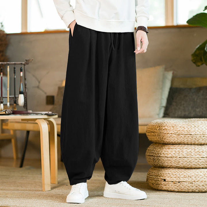 Pantalones harem para hombre con cordón ajustable y bolsillos, estampado de Buddha Stones, color liso. - Negro - US/UK/AU46, EU56 (5XL) - image 11