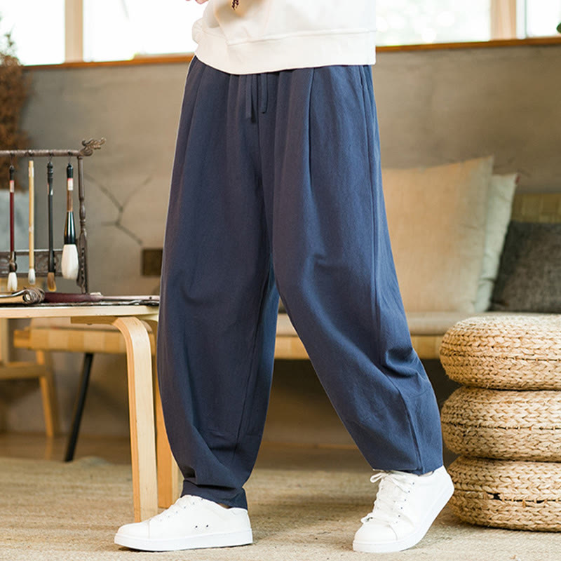 Pantalones harem para hombre con cordón ajustable y bolsillos, estampado de Buddha Stones, color liso. - image 3