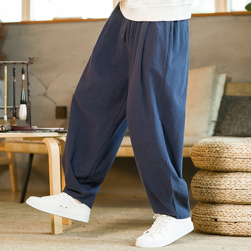 Pantalones harem para hombre con cordón ajustable y bolsillos, estampado de Buddha Stones, color liso. - image 2