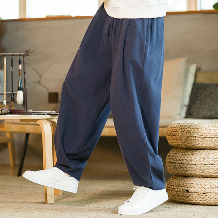 Pantalones harem para hombre con cordón ajustable y bolsillos, estampado de Buddha Stones, color liso. - image 2