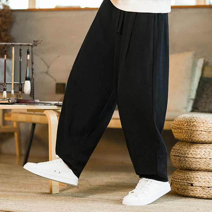 Pantalones harem para hombre con cordón ajustable y bolsillos, estampado de Buddha Stones, color liso. - image 14