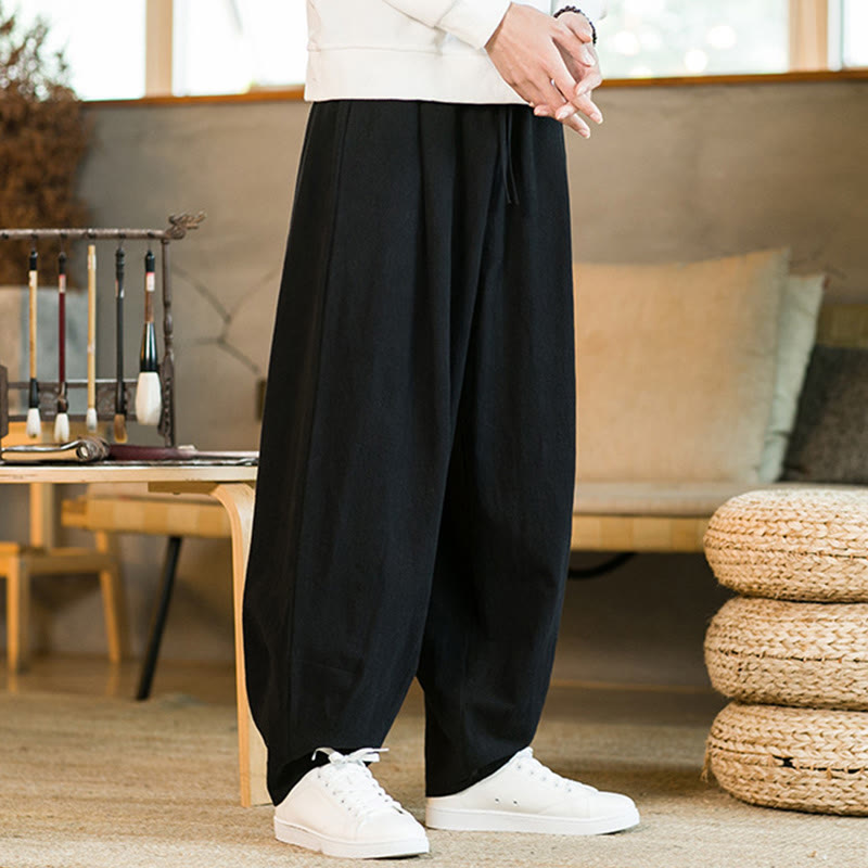 Pantalones harem para hombre con cordón ajustable y bolsillos, estampado de Buddha Stones, color liso. - image 12