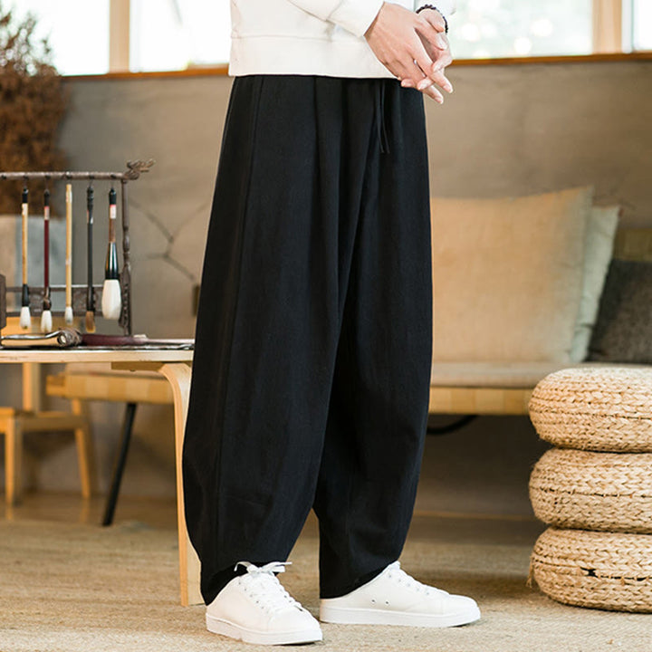 Pantalones harem para hombre con cordón ajustable y bolsillos, estampado de Buddha Stones, color liso. - image 12