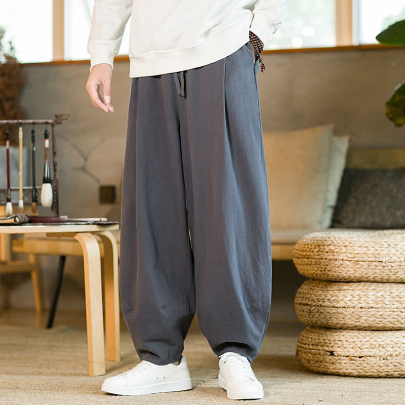 Pantalones harem para hombre con cordón ajustable y bolsillos, estampado de Buddha Stones, color liso. - image 33