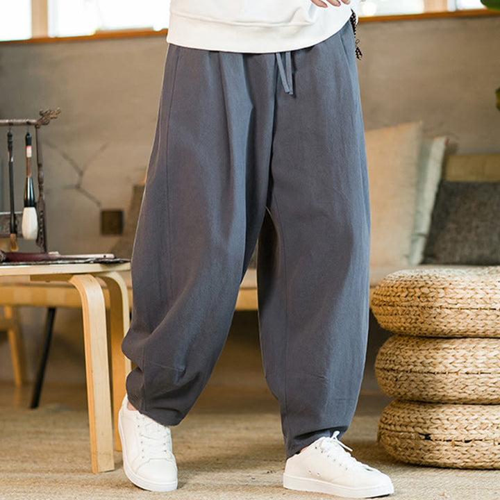 Pantalones harem para hombre con cordón ajustable y bolsillos, estampado de Buddha Stones, color liso. - image 32