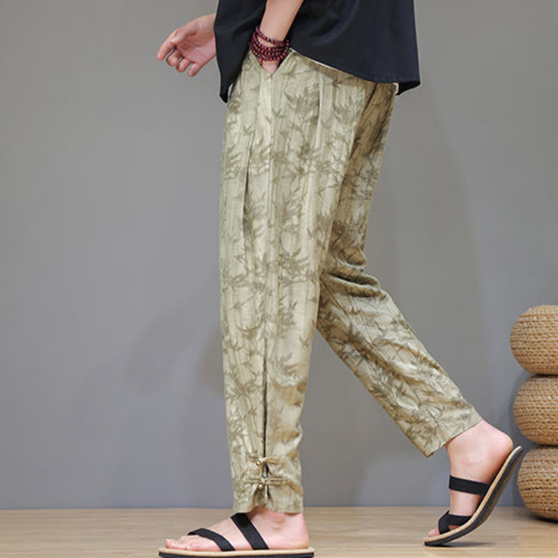 Pantalones con cordón y bolsillos para hombre con botones en los tobillos de bambú y Buddha Stones