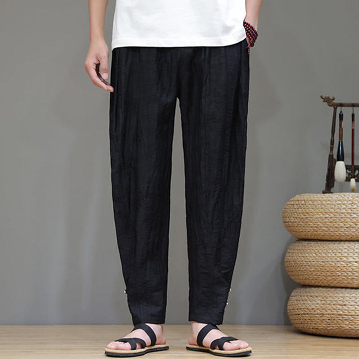 Pantalones con cordón y bolsillos para hombre con botones en los tobillos de bambú y Buddha Stones