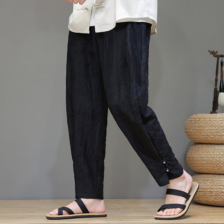 Pantalones con cordón y bolsillos para hombre con botones en los tobillos de bambú y Buddha Stones