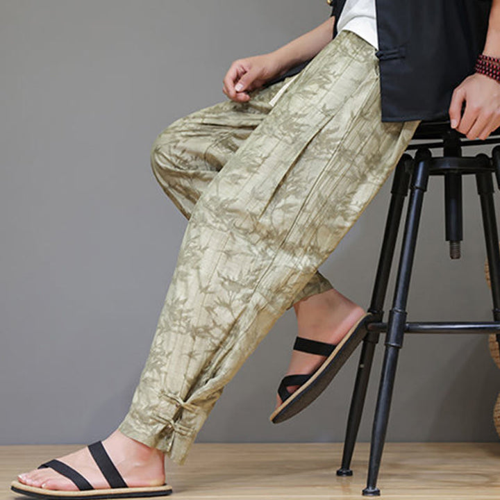 Pantalones con cordón y bolsillos para hombre con botones en los tobillos de bambú y Buddha Stones