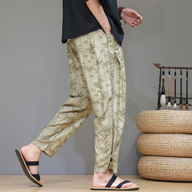 Pantalones con cordón y bolsillos para hombre con botones en los tobillos de bambú y Buddha Stones