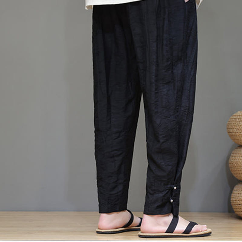 Pantalones con cordón y bolsillos para hombre con botones en los tobillos de bambú y Buddha Stones