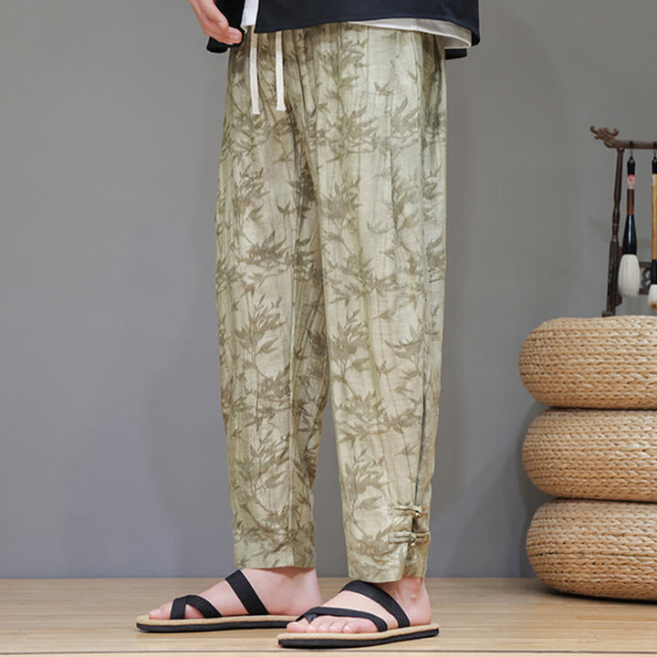Pantalones con cordón y bolsillos para hombre con botones en los tobillos de bambú y Buddha Stones