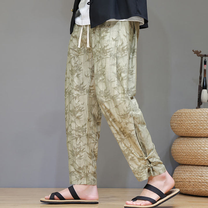 Pantalones con cordón y bolsillos para hombre con botones en los tobillos de bambú y Buddha Stones