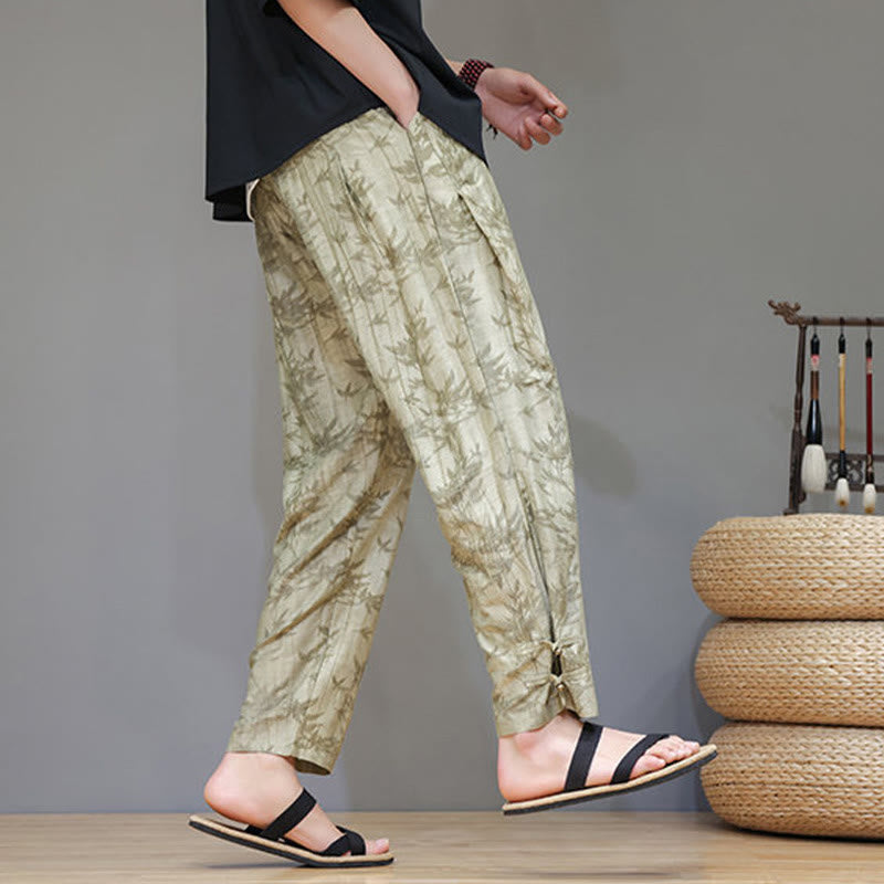 Pantalones con cordón y bolsillos para hombre con botones en los tobillos de bambú y Buddha Stones