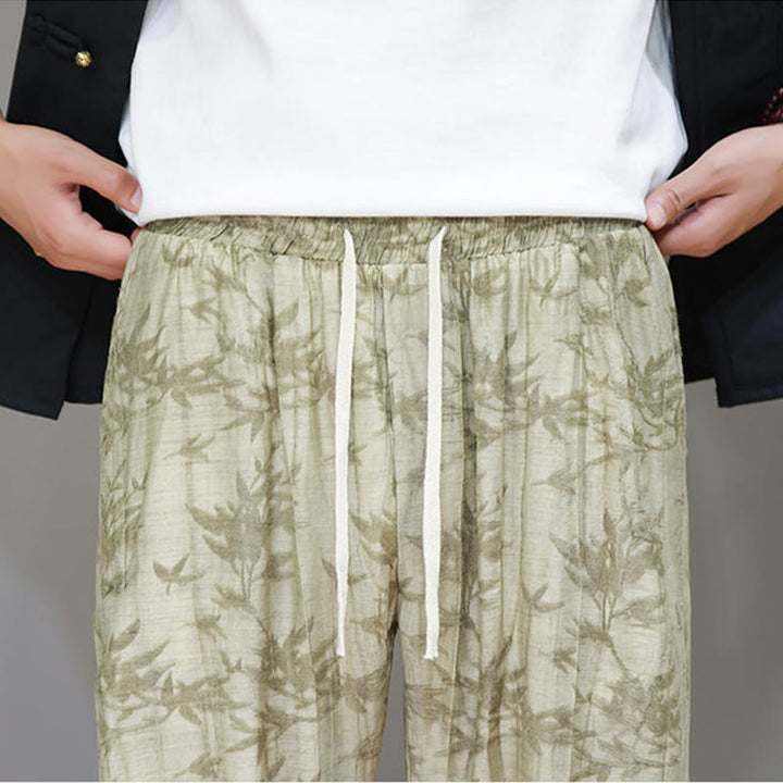 Pantalones con cordón y bolsillos para hombre con botones en los tobillos de bambú y Buddha Stones