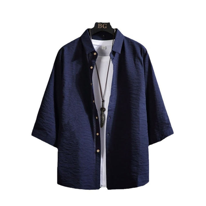 Camisa informal de hombre con mangas tres cuartos y botones delanteros de color liso con Buddha Stones - image 18