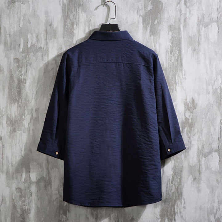 Camisa informal de hombre con mangas tres cuartos y botones delanteros de color liso con Buddha Stones - image 17