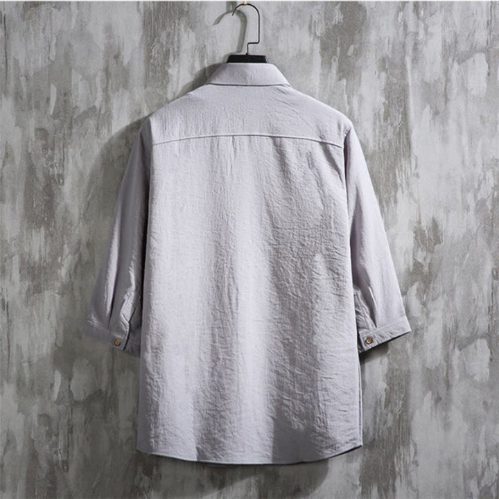 Camisa informal de hombre con mangas tres cuartos y botones delanteros de color liso con Buddha Stones - image 15