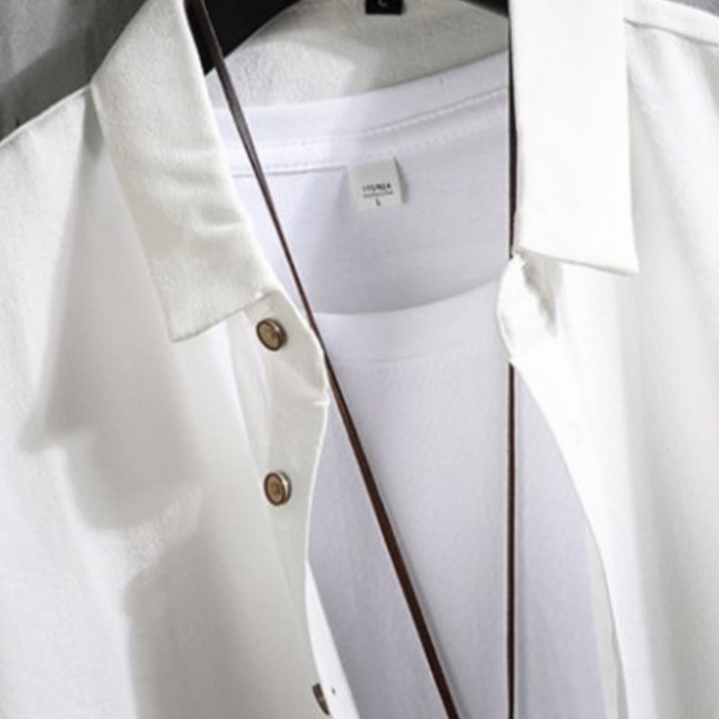 Camisa informal de hombre con mangas tres cuartos y botones delanteros de color liso con Buddha Stones - image 2