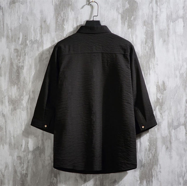 Camisa informal de hombre con mangas tres cuartos y botones delanteros de color liso con Buddha Stones - image 13