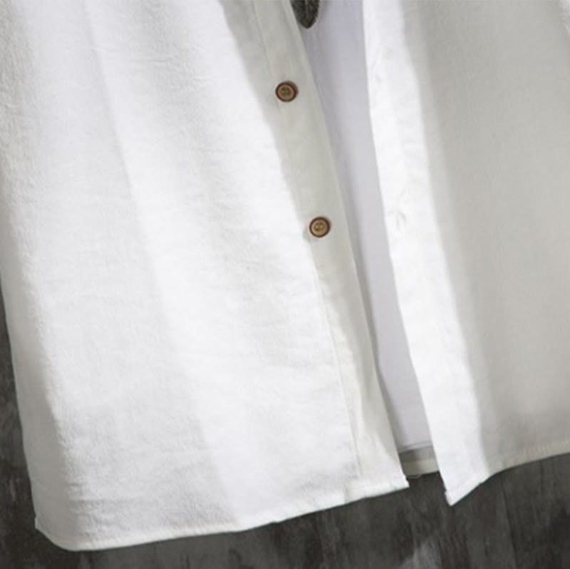 Camisa informal de hombre con mangas tres cuartos y botones delanteros de color liso con Buddha Stones - image 4