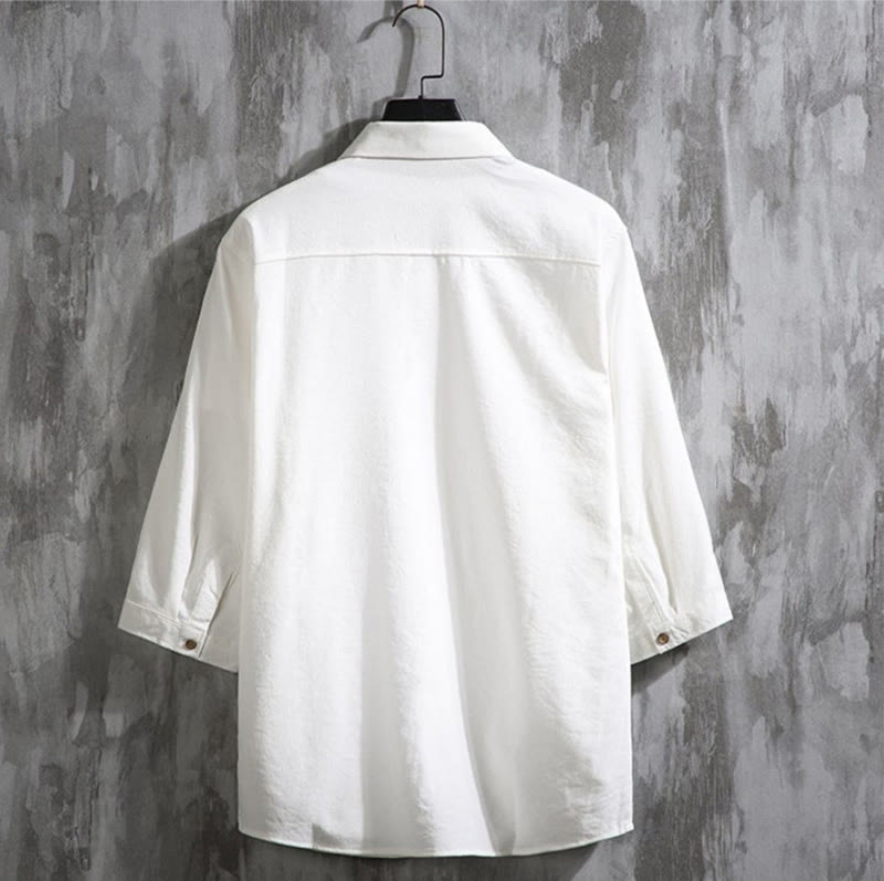 Camisa informal de hombre con mangas tres cuartos y botones delanteros de color liso con Buddha Stones - image 1