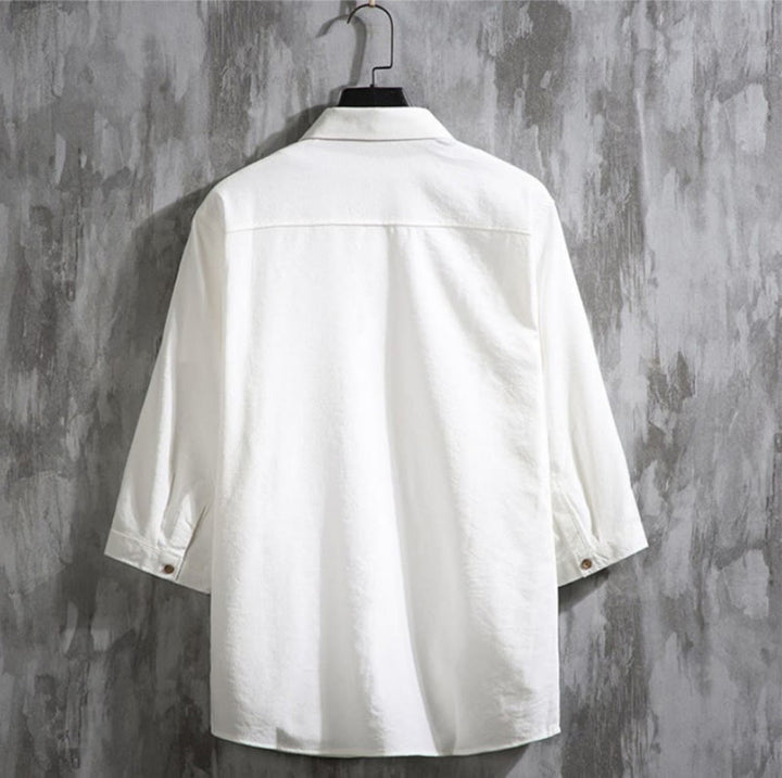 Camisa informal de hombre con mangas tres cuartos y botones delanteros de color liso con Buddha Stones - image 1