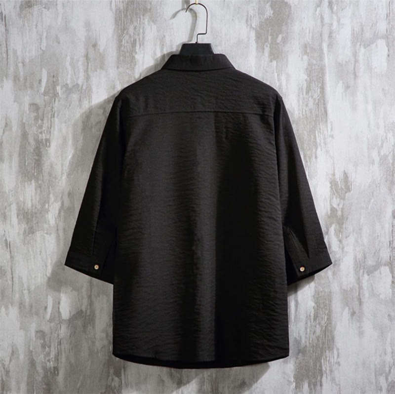 Camisa informal de hombre con mangas tres cuartos y botones delanteros de color liso con Buddha Stones - image 13