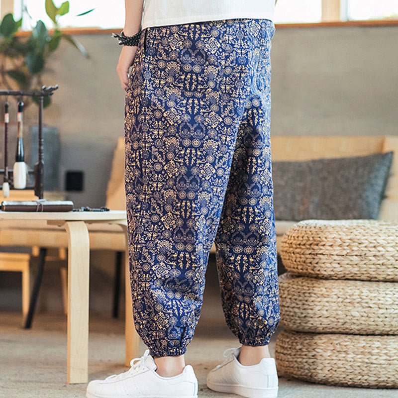 Pantalones harem para hombre con cordón ajustable, estampado de mandala dorado y Buddha Stones. - image 4